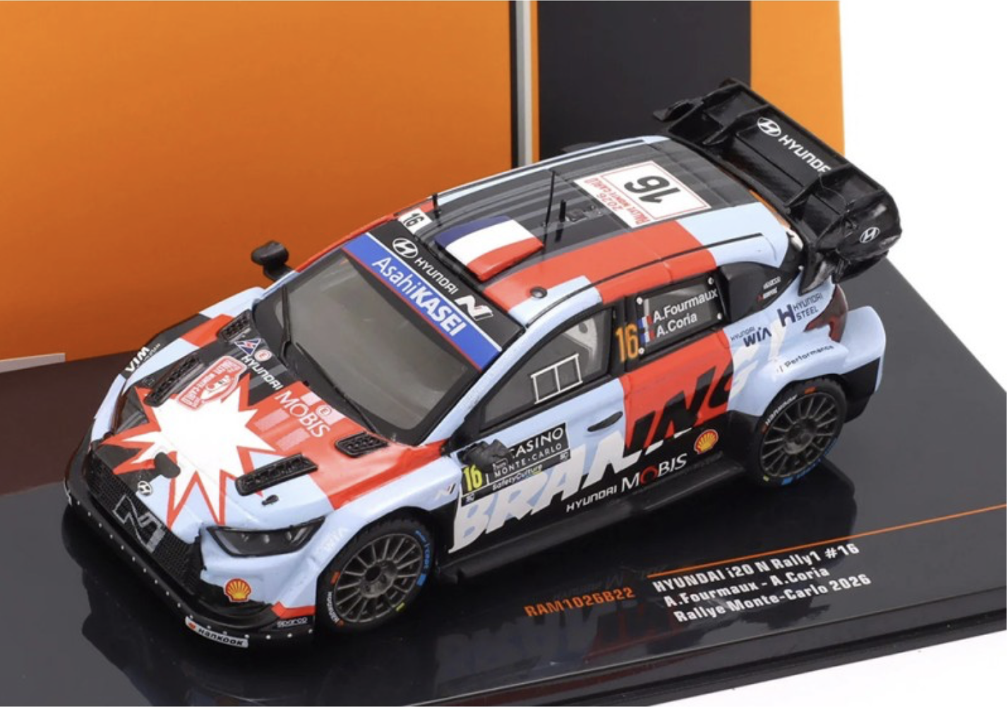 Hyundai i20 N Rally1 16 Rallye Monte Carlo 2026 A. Fourmaux - A. Coria IXO 1/43