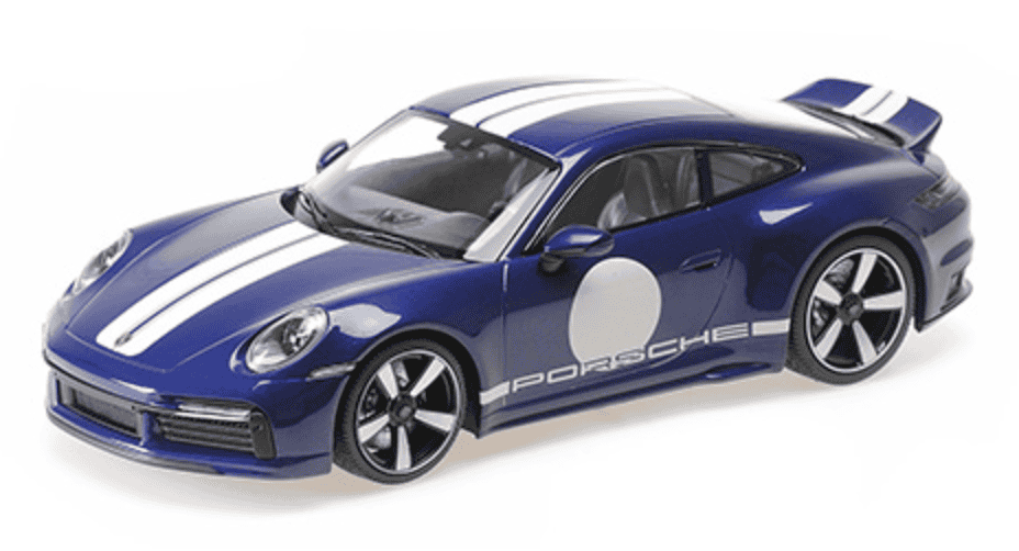 PORSCHE 911 (992) SPORT CLASSIC – 2022 – BLUE METALLIC W/STRIPE MINICHAMPS 1/18