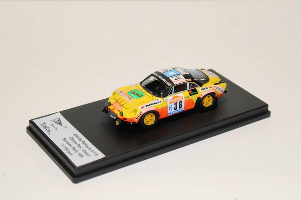 ALPINE A110 N°38 CLAUDE REY / STRUYF SAN REMO RALLY 1981 TROFEU 1/43°