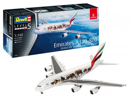 A380-800 EMIRATES UNITED FOR WILDLIFE AIRCRAFT MODEL REVELL 1/144°