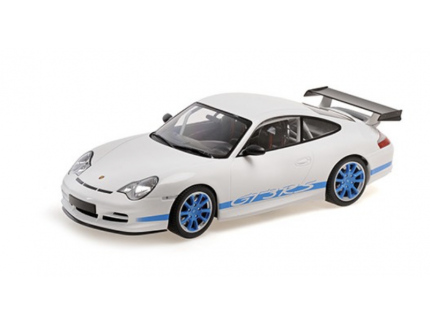 Porsche 911 GT3 RS 2002 White with Blue Stripes Minichamps 1/18