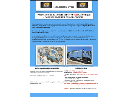 PRÉCOMMANDE DU CAMION SCHLUMBERGER CSU (INTERNATIONAL HARVESTER) MINIATURES LYON 1/32