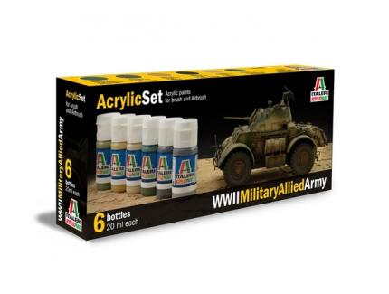 PEINTURES ACRYLIQUES POUR MAQUETTES "VEHICULES ALLIES WWII" 6x 20ml ITALERI