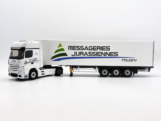 MERCEDES ACTROS 5 REMORQUE FOURGON MESSAGERIES JURASSIENNES 1/43°