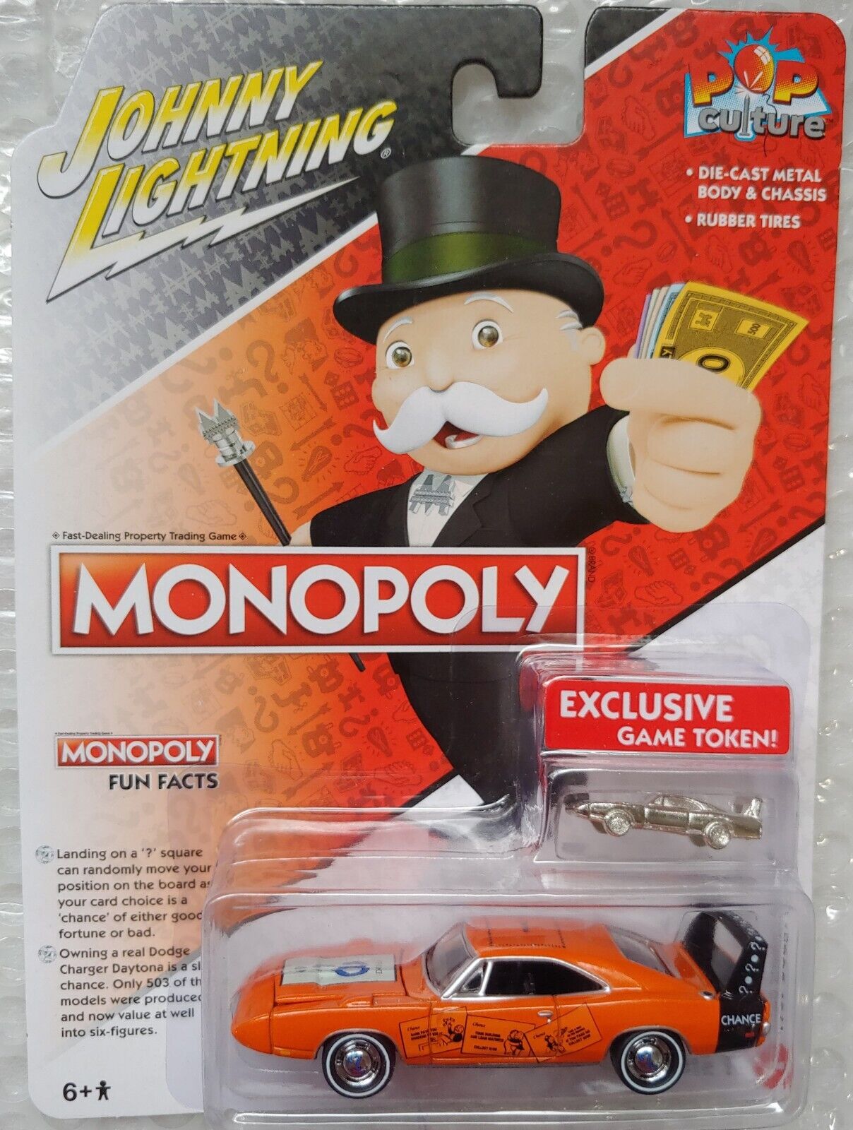 DODGE CHARGER DAYTONA ORANGE MONOPOLY - JOHNNY LIGHTNING POP CULTURE 1/64°