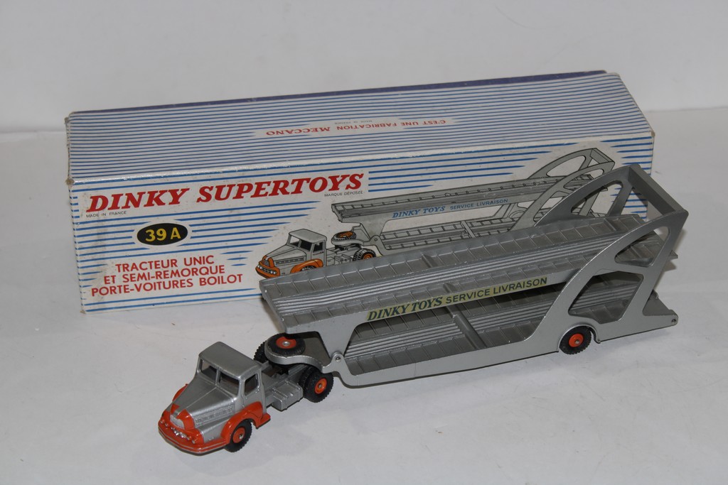 TRACTEUR UNIC ET SEMI-REMORQUE PORTE VOITURES BOILOT 1955 DINKY SUPERTOYS 1/50°