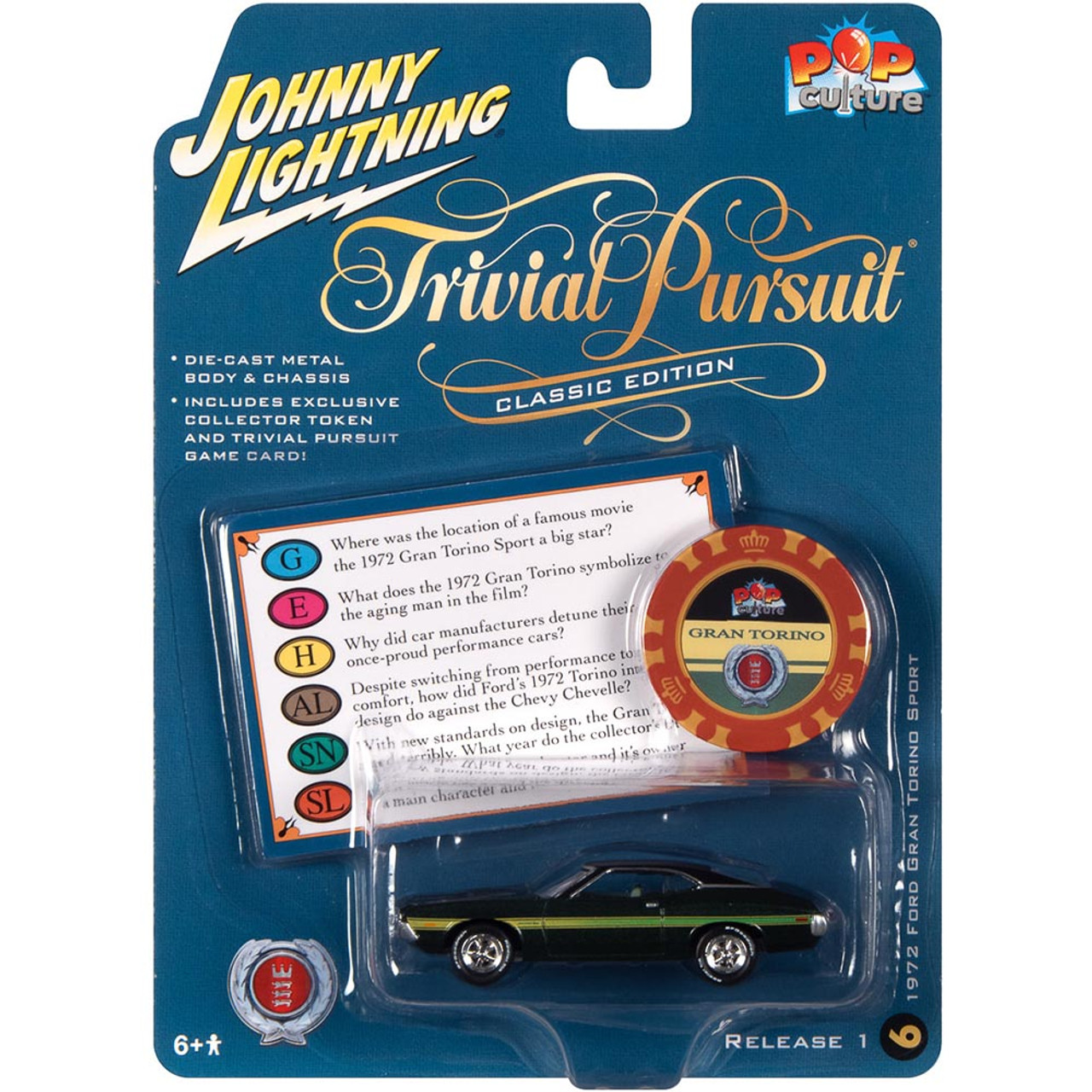 FORD GRAN TORINO SPORT VERT TRIVIAL PURSUIT - JOHNNY LIGHTNING POP CULTURE 1/64°