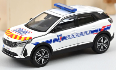 PEUGEOT 3008 2023 POLICE MUNICIPALE WITH RED/YELLOW STRIPING NOREV 1/43°