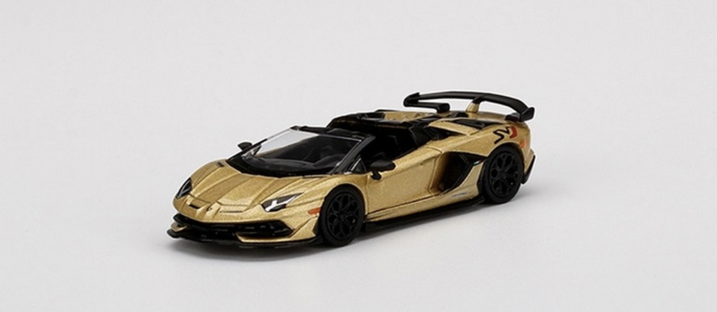 LAMBORGHINI AVENTADOR SVJ ROADSTER GOLD MINI GT 1/64°
