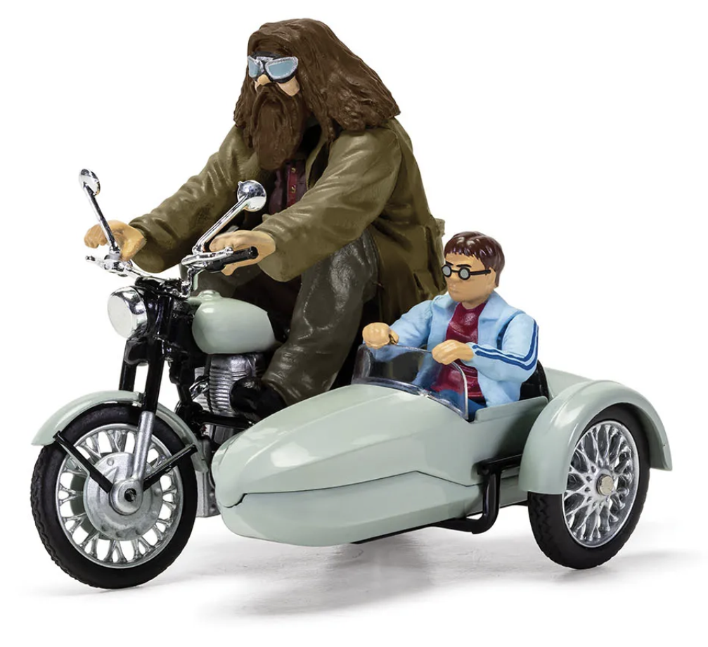 HAGRID'S MOTORCYCLE & SIDE CAR WITH HARRY POTTER AND HAGRID CORGI 1/43°