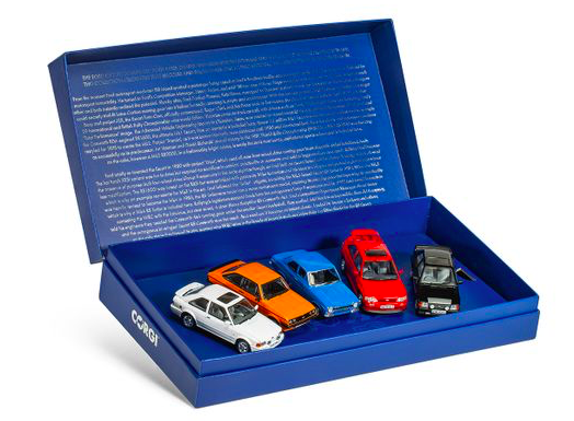 - FORD ESCORT MKL RS1600, ELECTRIC MONZA BLUE - FORD ESCORT MK2 RS2000, SIGNAL ORANGE - FORD ESCORT MK3 RS1600I, BLACK - FORD ESCORT MK4 RS TURBO, DIAMOND WHITE - FORD ESCORT RS COSWORTH LUXURY, RADIANT RED