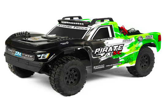 PIRATE X-SC SHORT COURSE 4X4 A PROPULSION BRUSHLESS - T2M 1/10 • Painted and decorated polycarbonate bodywork • LED bar on the roof (on/off on the radio) • Soft rubber bumper blade • Front and rear gear differentials under sealed housings • All-wheel