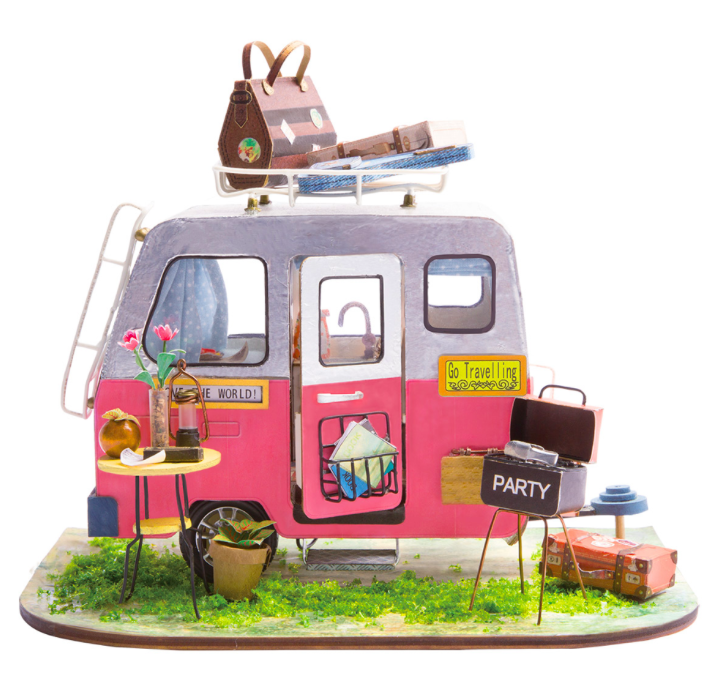 Kit miniature de bus de camping-car Rolife DIY - Joli kit de construction en bois à construire le week-end ou pendant votre temps libre. Anniversaire créatif pour garçons filles femmes et amis.