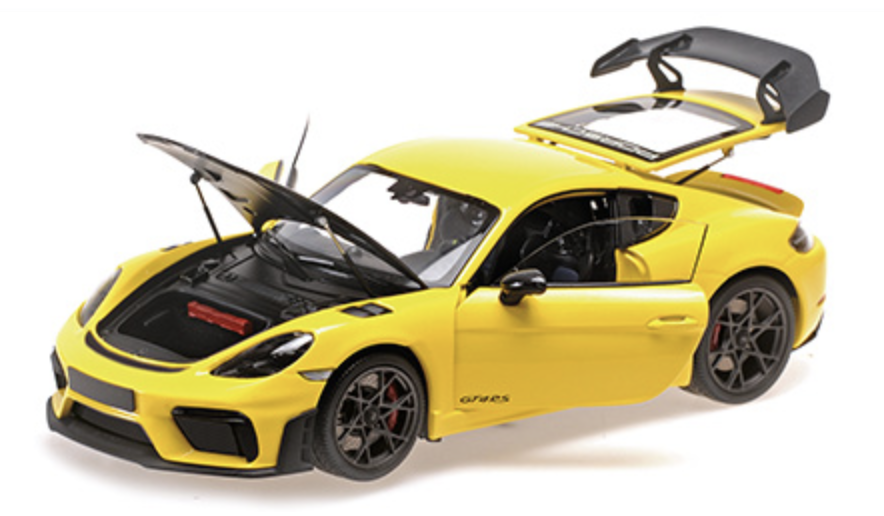 PORSCHE CAYMAN GT4 RS – 2024 -YELLOW W/ WEISSACH PACKAGE MINICHAMPS 1/18