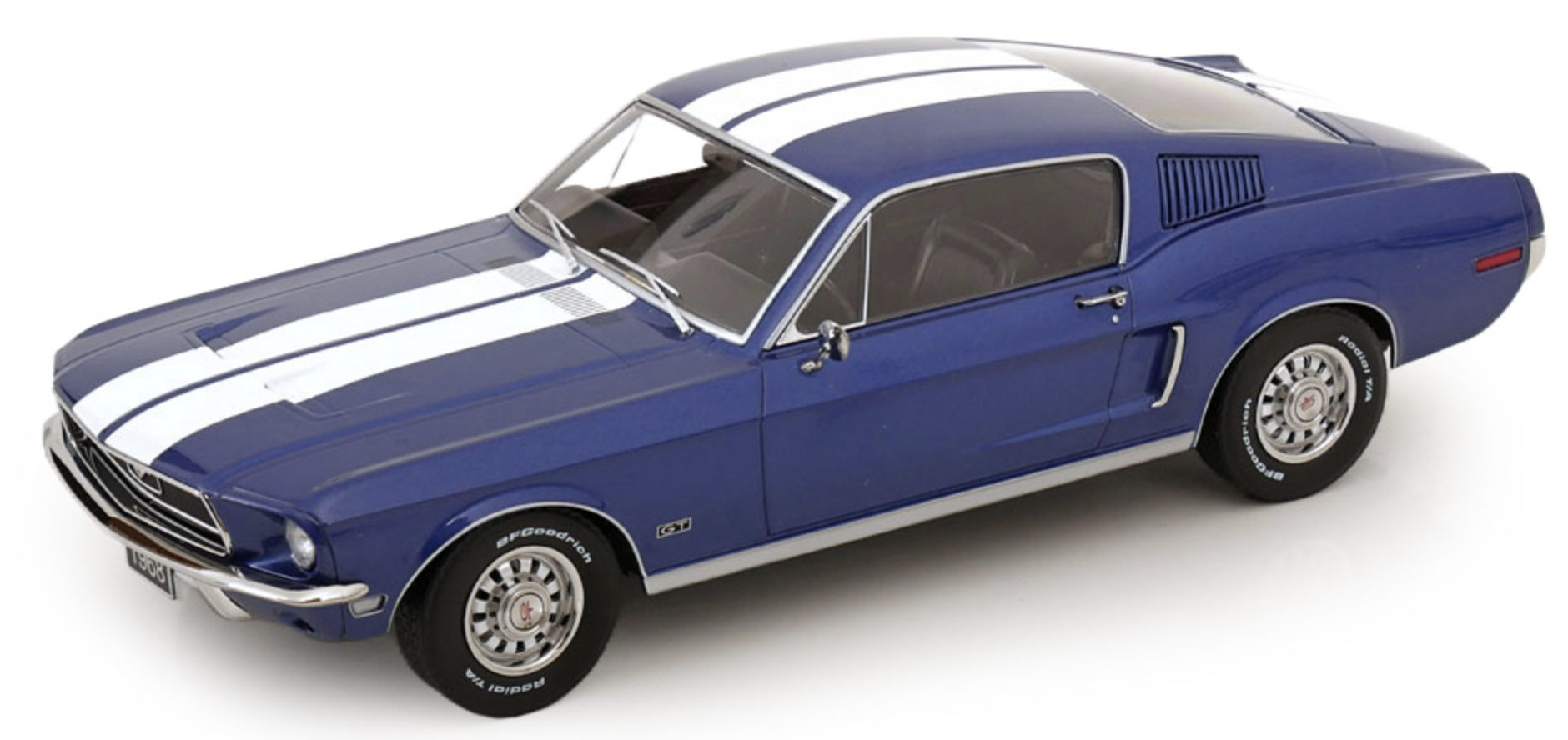 FORD MUSTANG GT FASTBACK BLUE METALLIC & WHITE 1968 KK SCALE 1/18