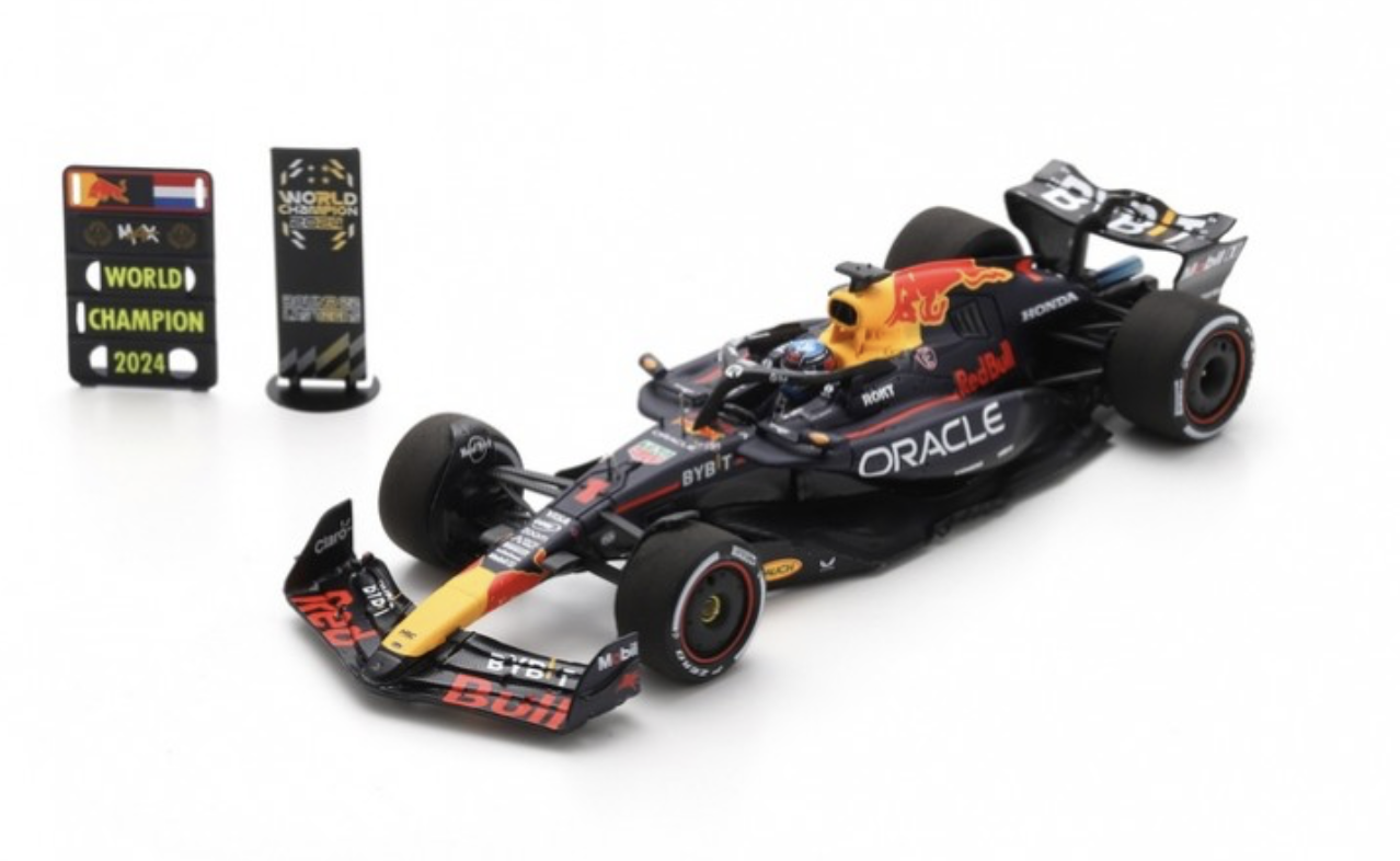 RED BULL Racing RB20 N°1 Champion du monde F1 2024 Max Verstappen + Pit Board & base spéciale SPARK 1/43