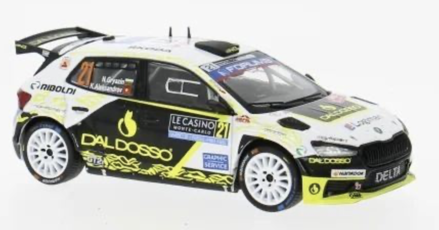 SKODA FABIA RS RALLY2 #21 GRYAZIN/ALEKSANDROV WRC RALLYE MONTE-CARLO 2025 IXO 1/43