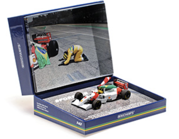 MCLAREN FORD MP4/8 – SEBASTIAN VETTEL – TRIBUTE IMOLA 19.05.24 W FIGURINE AND FLAG MINICHAMPS 1/43