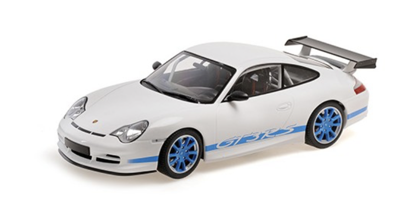 Porsche 911 GT3 RS 2002 White with Blue Stripes Minichamps 1/18