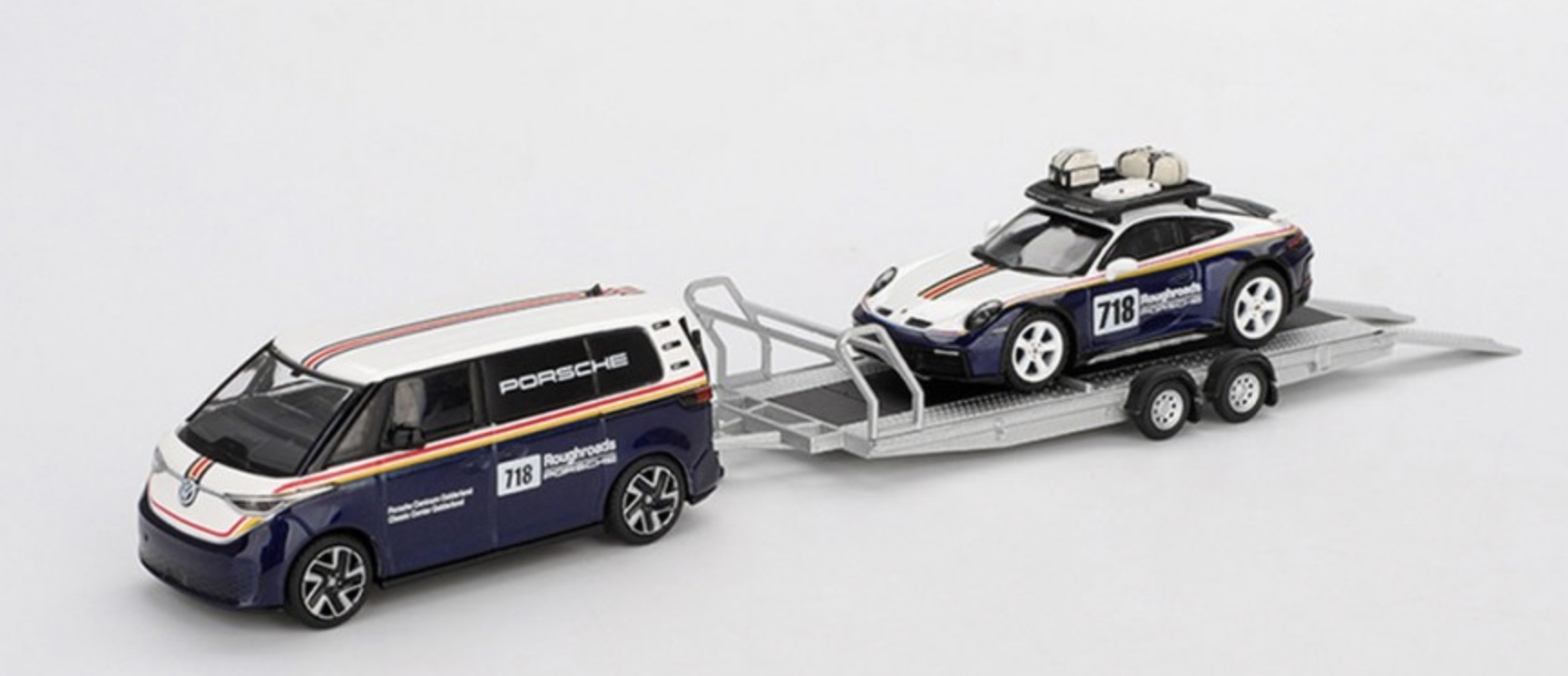 SET Porsche 911 Dakar N°718 + Volkswagen ID. Buzz Porsche Centrum Gelderland Roughroads 2025 MINI GT 1/64