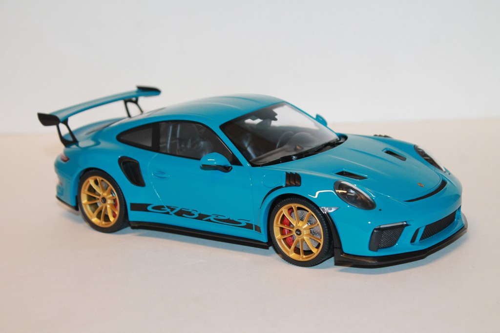 PORSCHE 911 GT3RS (991.2) 2019 BLUE GOLDEN MAGNESIUM WHEELS MINICHAMPS 1/18°