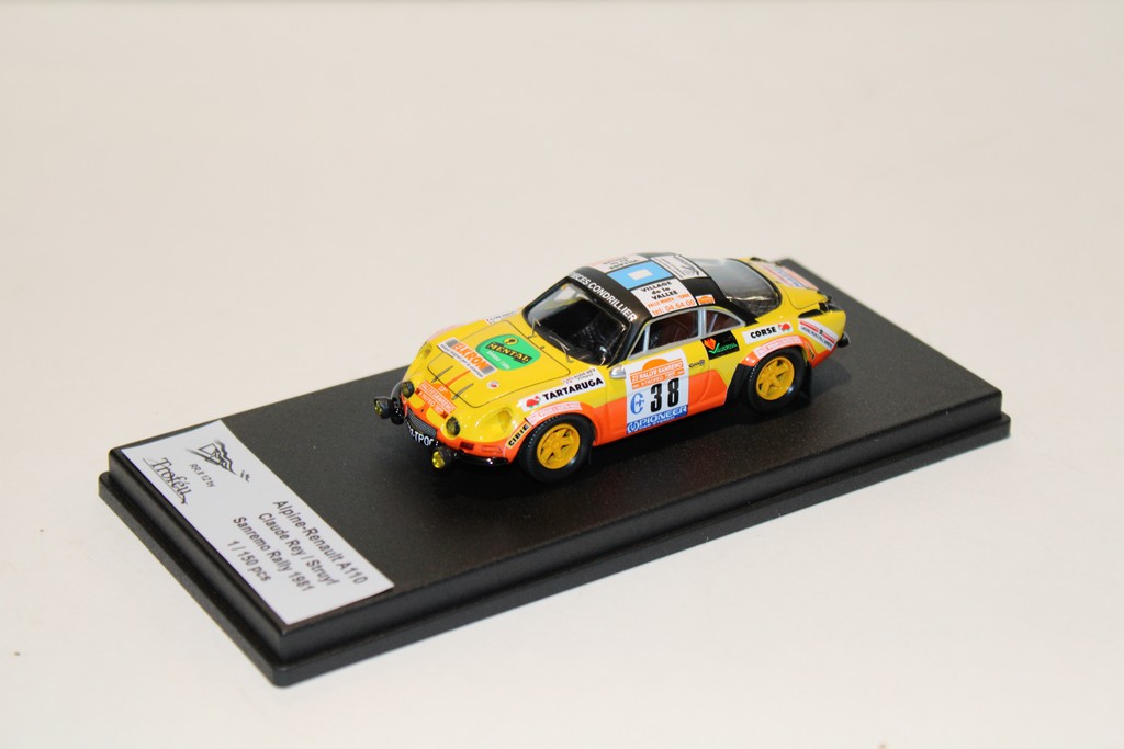 ALPINE A110 N°38 CLAUDE REY / STRUYF SAN REMO RALLY 1981 TROFEU 1/43°