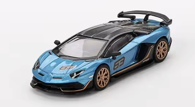 LAMBORGHINI AVENTADOR SVJ 63 BLU AEGIR MINI GT 1/64