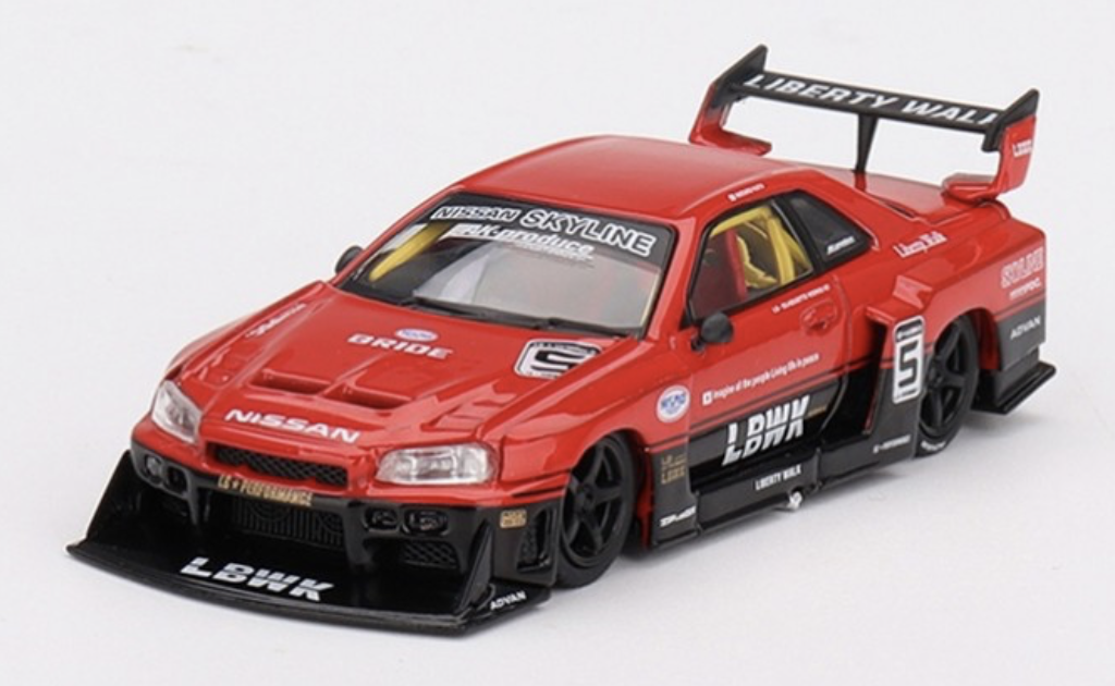 NISSAN SKYLINE GT-R (R34) SUPER SILHOUETTE RED/BLACK 2024 (1/64) MINI GT