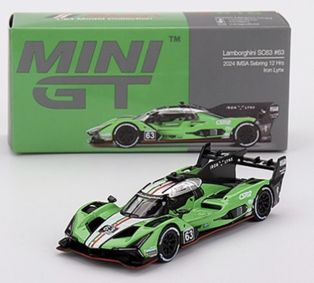 LAMBORGHINI SC63 N°63 IRON LYNX 12H Sebring 2024 -F. Perera - J. Pepper - R. Grosjean 1/64 MINI GT