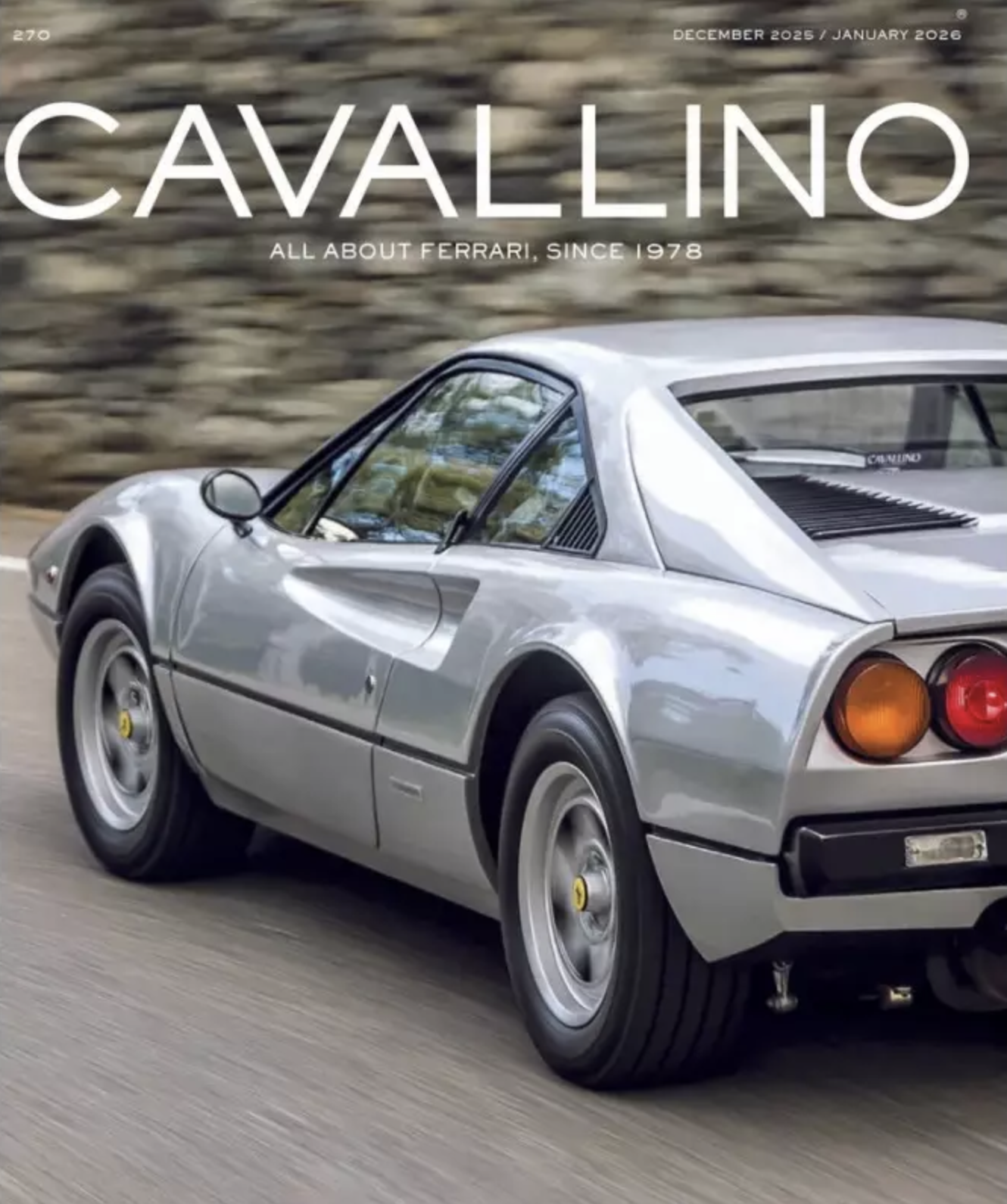 Our cover car features a silver 1976 Ferrari 308 “Fiberglass”, a personal gift from Enzo Ferrari to Leonardo Fioravanti to thank him for designing the car, who reveals the model’s design secrets.