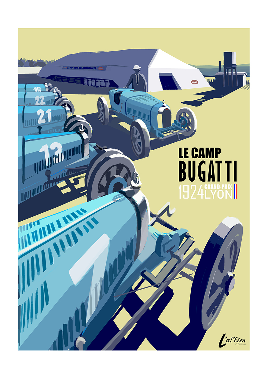 AFFICHE BUGATTI TYPE 35 "LE CAMP BUGATTI" 1924 L'AT'LIER CREATIONS