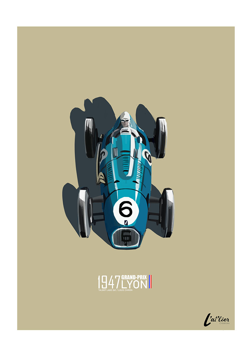 AFFICHE GP DE FRANCE "WINNER 1947" L'AT'LIER CREATIONS