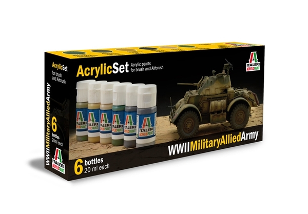 PEINTURES ACRYLIQUES POUR MAQUETTES "VEHICULES ALLIES WWII" 6x 20ml ITALERI