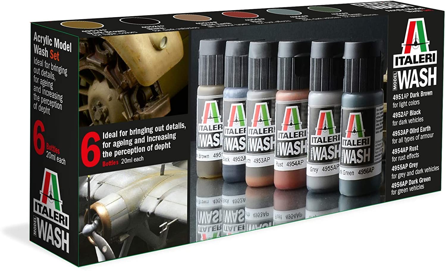 PEINTURES ACRYLIQUES POUR MAQUETTES "ROUILLE, USURE.." 6x 20ml ITALERI