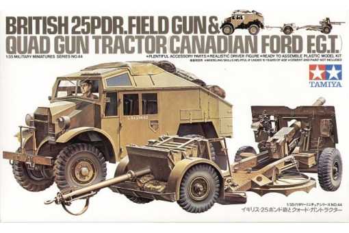 BRITISH 25PDR. FIELD GUN & QUAD GUN TRACTOR CANADIAN FORD F.G.T. TAMIYA 1/35°